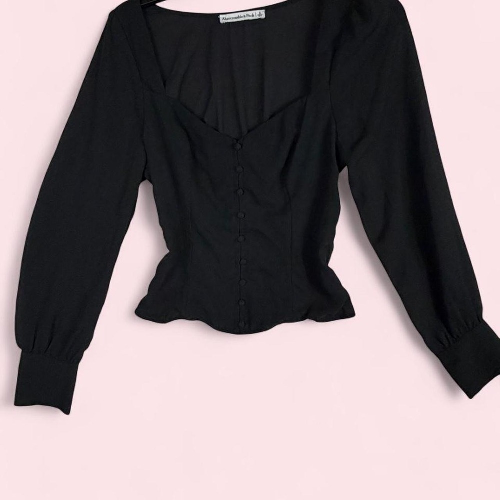 Abercrombie & Fitch Black Sweetheart Button Front Blouse Y2K Coquette Small